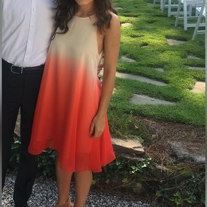 Red ombré high neck, flowy dress - Small